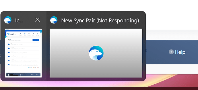 Icedrive screenshot 2 of app not responding when trying to create new sync pair